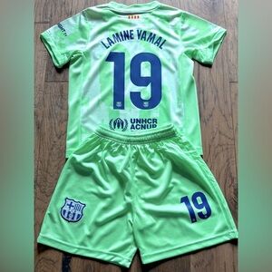 Yamal Lamine 19 Barcelona Green soccer jersey set of 2 Toddler Youth Sizing